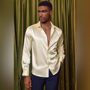 New PJ PAUL JONES Men's Shiny Satin Dress Shirt Long Sleeve size 2XL